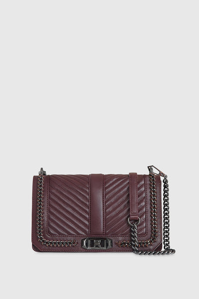 Chevron Quilted Love Crossbody with Chain Inset