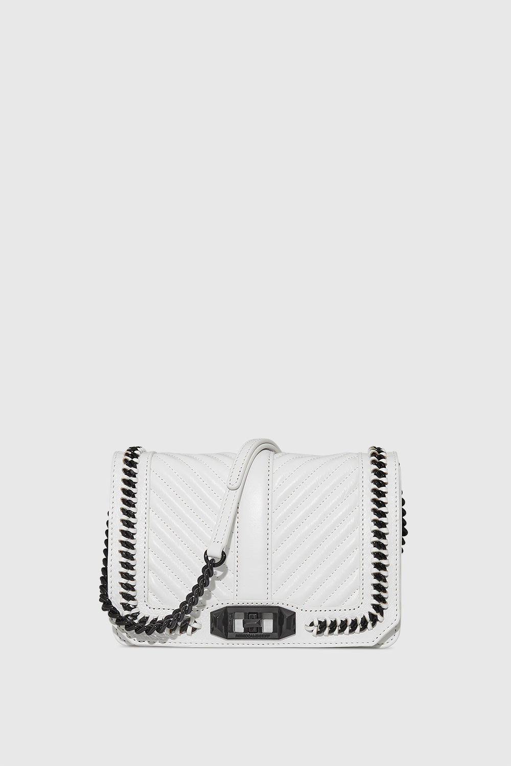 Chevron Quilted Small Love Crossbody With Chain Inset