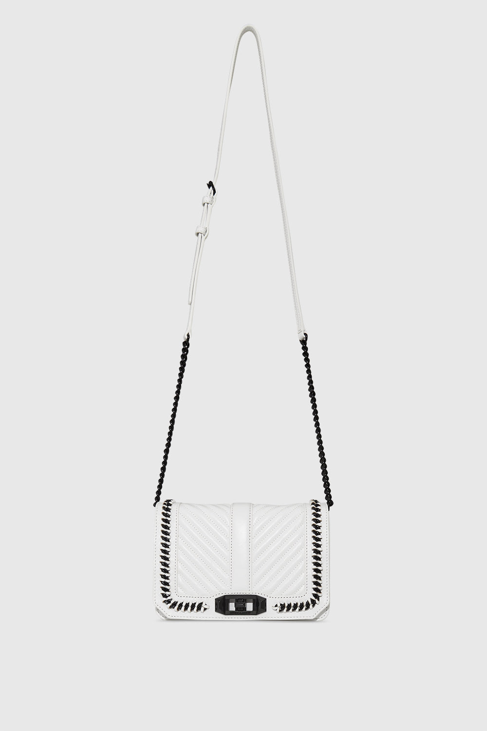 Chevron Quilted Small Love Crossbody With Chain Inset